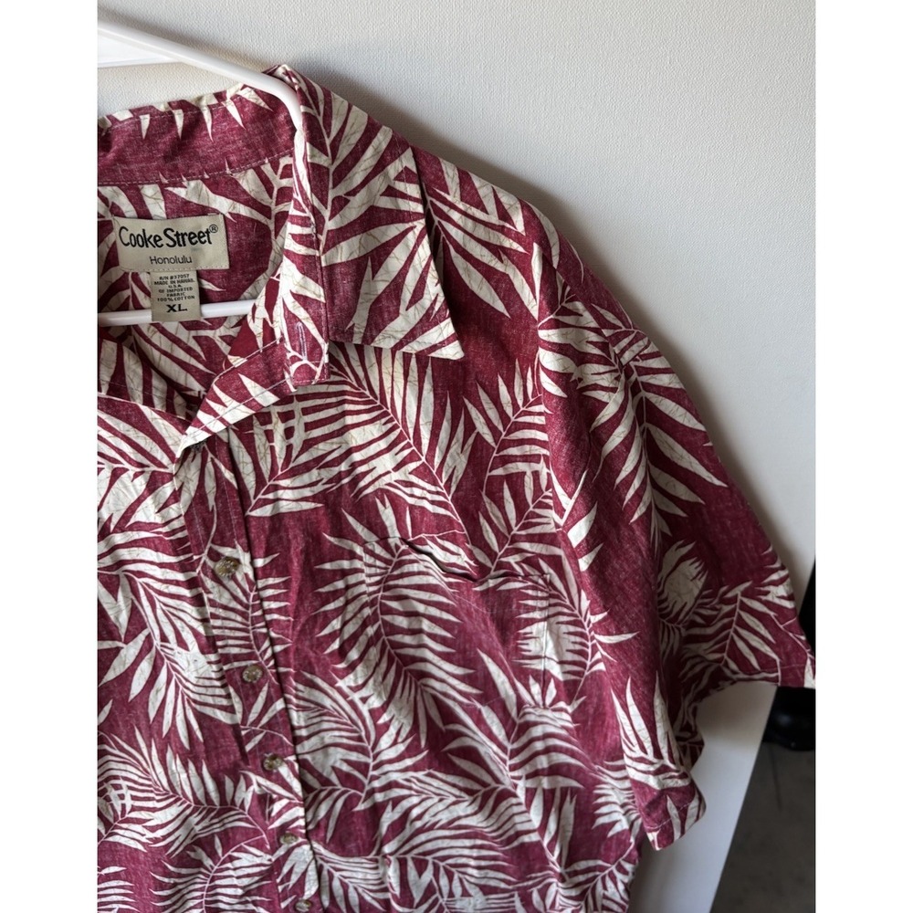 Cooke Street Honolulu Mens XL Hawaiian Shirt Burgundy Palm Leaf Made in HI - Picture 4 of 9